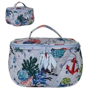 Vera Bradley Quilted Cosmetic Make Up Travel Bag Coral Anchor Seashell Turtle